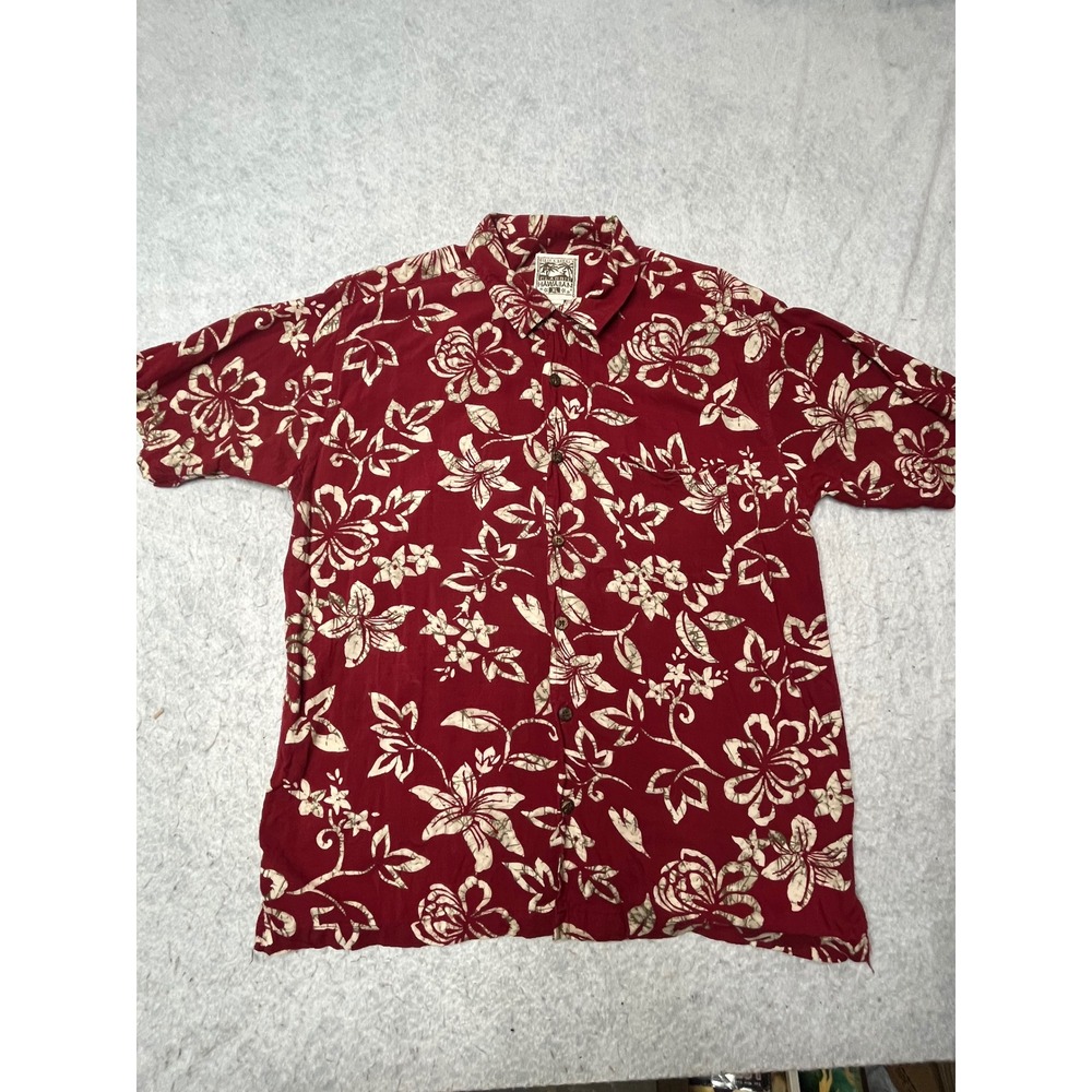 Steve & Barrys Classic Hawaiian Shirt XL Red Floral Tropical Rayon Button Up